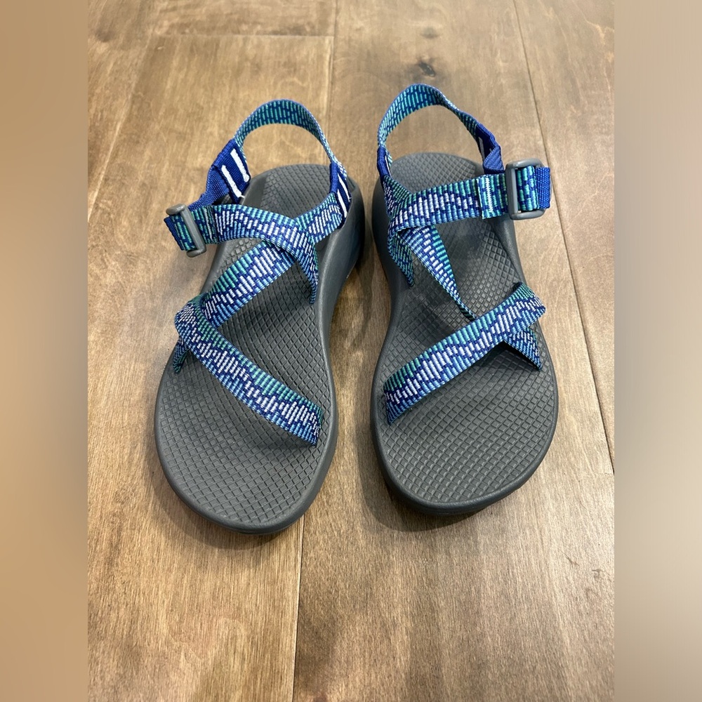 Chaco Blue and green Strappy Outdoor Sandals - Patterned Webbing 7